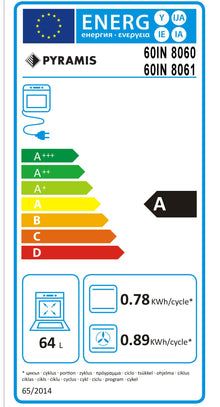 Cuptor electric Pyramis 60IN 8060 Black Glass, 6 functii, clasa A, 64 litri, timer electronic, butoane rotative - EpicHome.ro