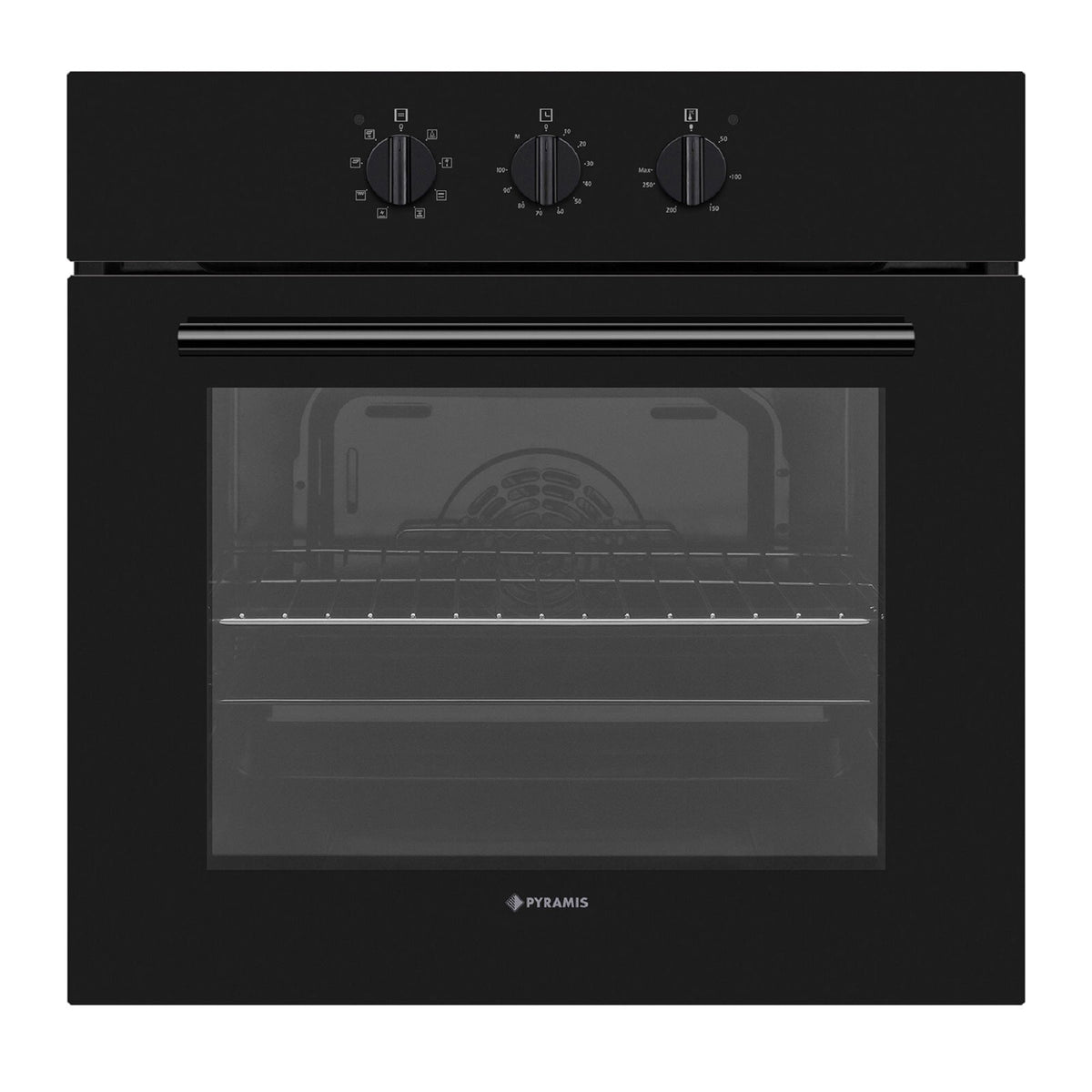 Cuptor electric Pyramis 60IN 9001 Black Glass, 8 functii, clasa A, 69 litri, timer mecanic, butoane rotative - EpicHome.ro