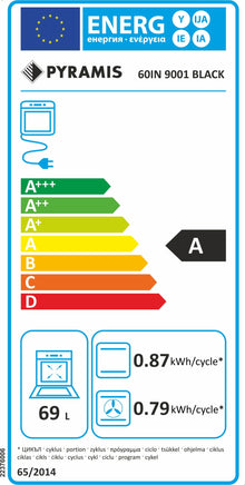 Cuptor electric Pyramis 60IN 9001 Black Glass, 8 functii, clasa A, 69 litri, timer mecanic, butoane rotative - EpicHome.ro