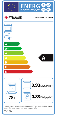 Cuptor electric Pyramis PO78021008PIX Black Glass si Inox, 8 functii, clasa A, 78 litri, timer mecanic, butoane retractabile - EpicHome.ro