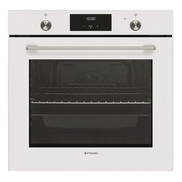 Cuptor electric Pyramis PO78062009PWH White Glass, 9 functii, clasa A, volum 78 litri, timer digital, Soft Close, butoane retractabile - EpicHome.ro