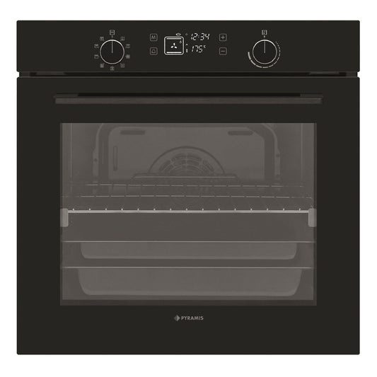 Cuptor electric Pyramis PO78082009SBL Full Black Glass, 9 functii, clasa A, volum 78 litri, timer digital, Soft Close, Cool Touch, ghidaje telescopice - EpicHome.ro