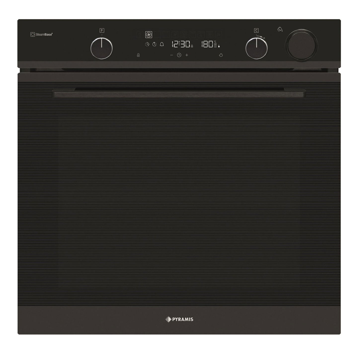 Cuptor electric Pyramis PO78104010EBLΜ Full Black Glass, 10 functii, clasa A, volum 78 litri, Soft Close, Cool Touch, Steam Base+, ghidaje telescopice - EpicHome.ro