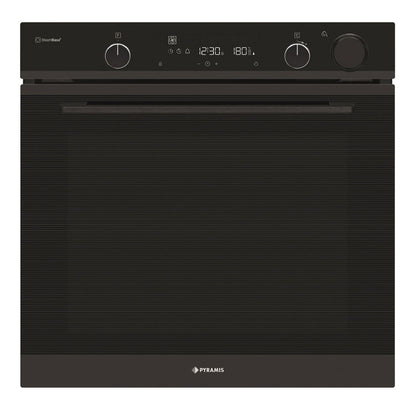 Cuptor electric Pyramis PO78104010EBLΜ Full Black Glass, 10 functii, clasa A, volum 78 litri, Soft Close, Cool Touch, Steam Base+, ghidaje telescopice - EpicHome.ro