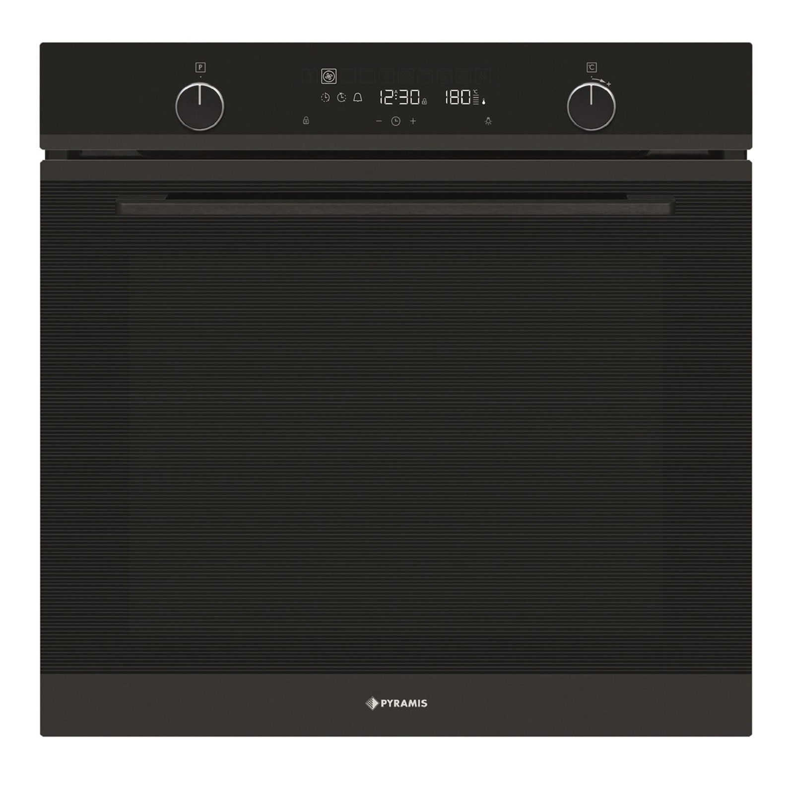 Cuptor electric Pyramis PO78114010EBLΜ Full Black Glass, 10 functii, clasa A, volum 78 litri, Soft Close, Cool Touch, Piroliza, ghidaje telescopice - EpicHome.ro