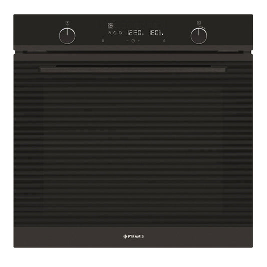 Cuptor electric Pyramis PO78114010EBLΜ Full Black Glass, 10 functii, clasa A, volum 78 litri, Soft Close, Cool Touch, Piroliza, ghidaje telescopice - EpicHome.ro