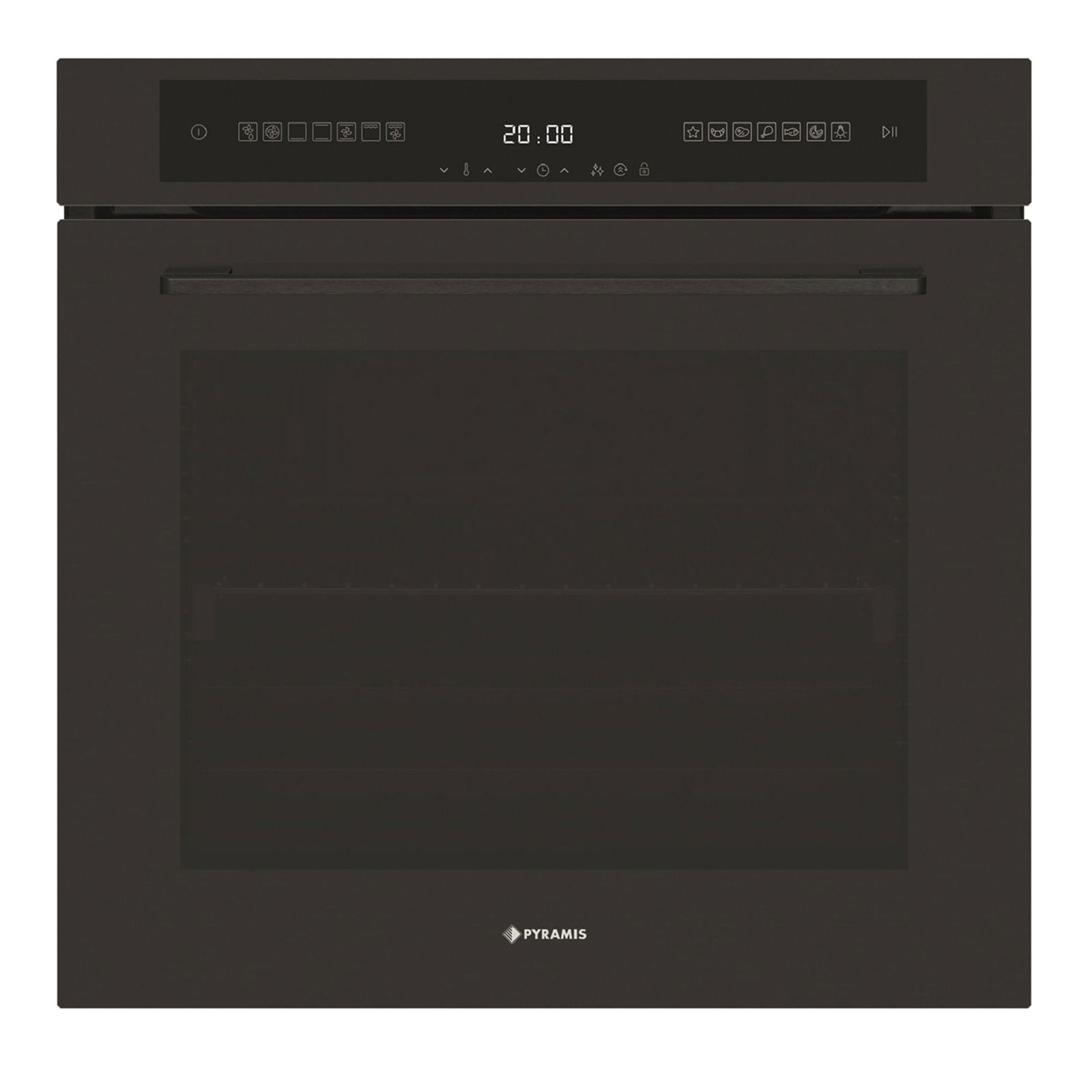 Cuptor electric Pyramis PO78123010BLΜ Full Black Glass, 15 functii, clasa A, volum 78 litri, Soft Close, Cool Touch, Vap Clean, Child Lock - EpicHome.ro