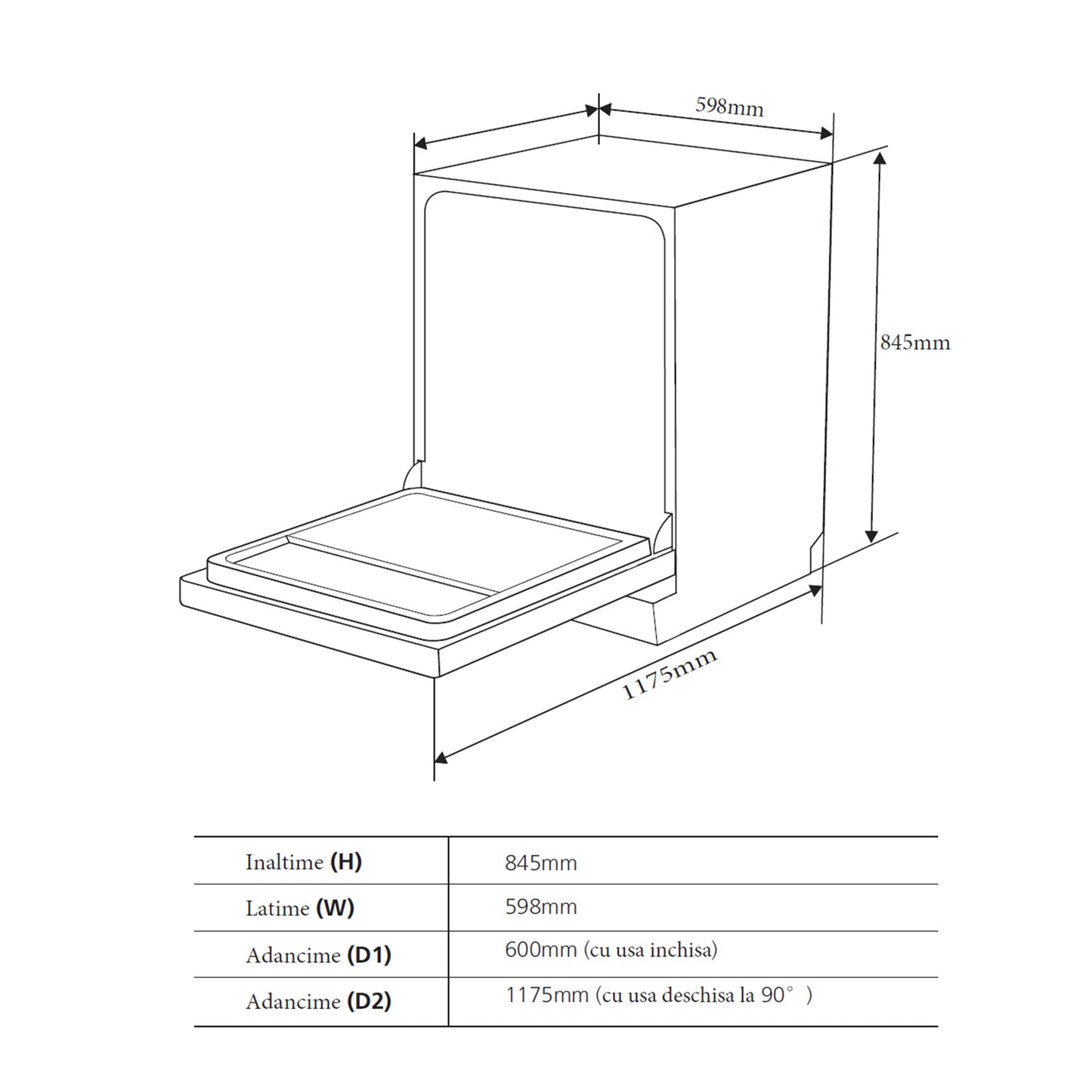 Masina de spalat vase Pyramis DWL 60FS Black, 14 Seturi, 7 programe, Clasa D, Power wash, Half load, Aquastop, Auto open, Child lock, 60 cm