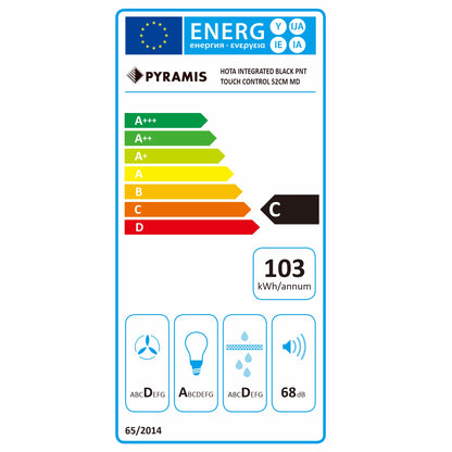 Hota total incorporabila Pyramis MD, 1 motor, putere de absorbtie maxima 618mc/h, 52cm, Touch control, finisaj metal vopsit negru