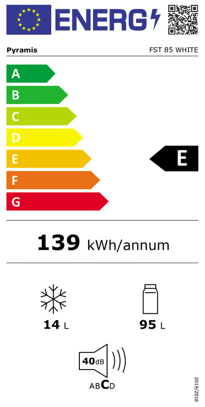 Frigider cu o usa Pyramis FST 85 White, sistem racire Static, clasa E, capacitate totala 109 litri