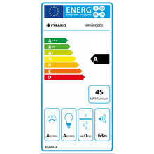 Hota decorativa Pyramis GRANDEZZO, putere de absorbtie 679mc/h, Touch Control, Timer, Boost mode, 1 motor turbo, finisaj inox si sticla neagra