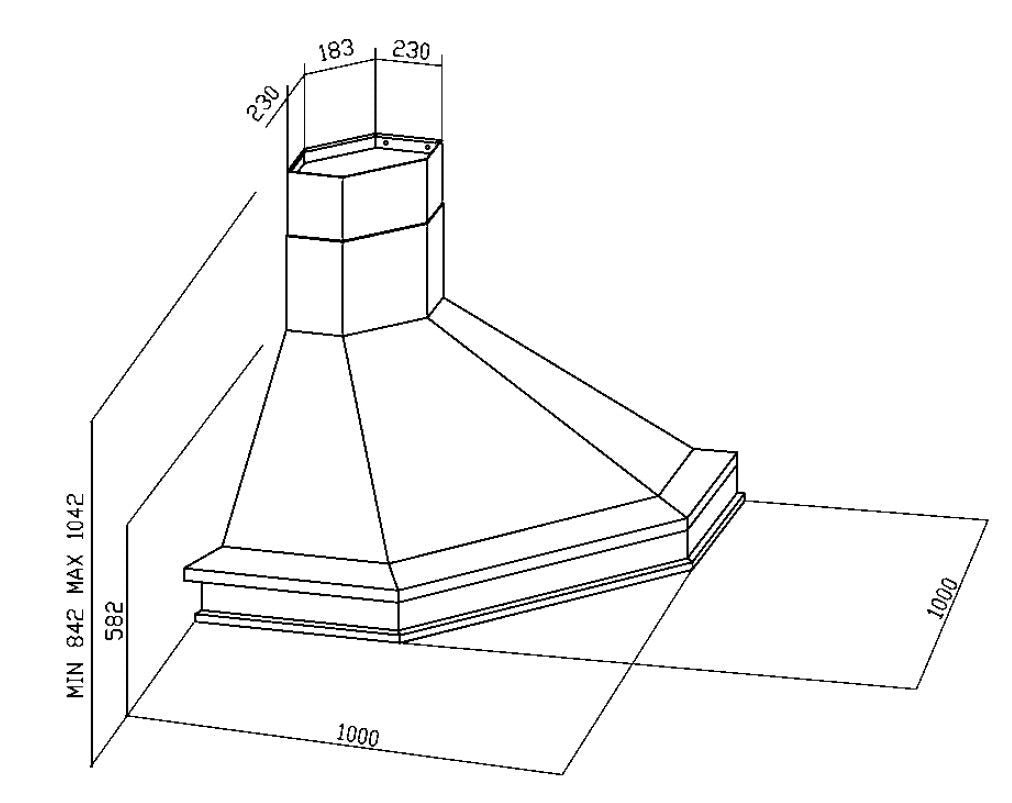 Hota de colt Pyramis Rustic Chimney CHR118N, 1 motor turbo, finisaj bej si lemn natur, 440m³h - EpicHome.ro
