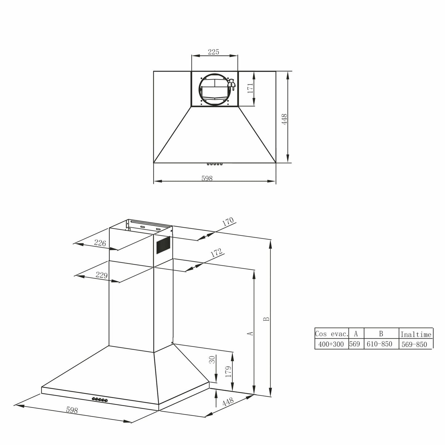 Hota decor Pyramis MDSC, 1 motor, butoane pivotante, 408m³h, 60cm - EpicHome.ro