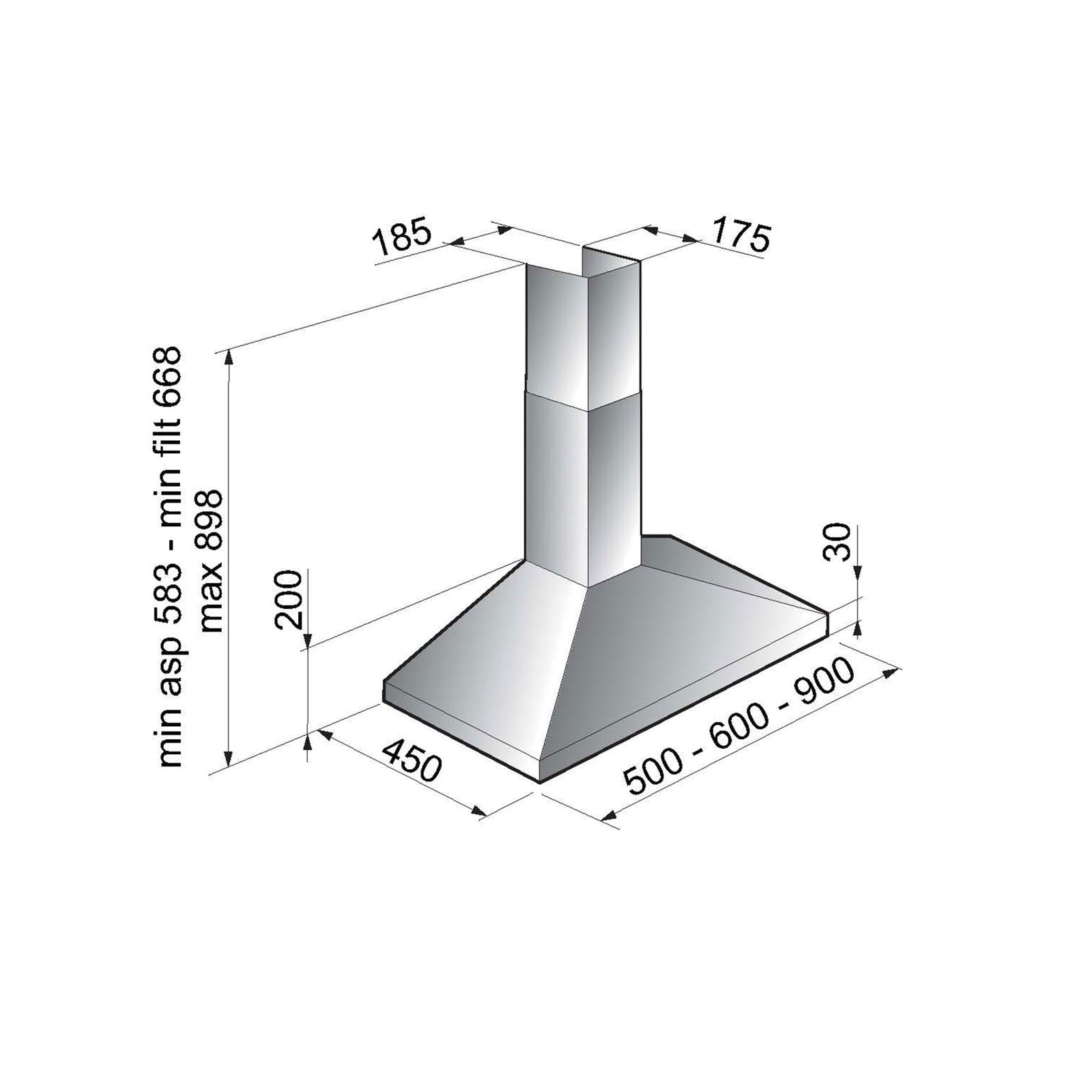 Hota decor Pyramis Square Chimney ELETTA, 1 motor, Inox, 379m³h, 60cm - EpicHome.ro
