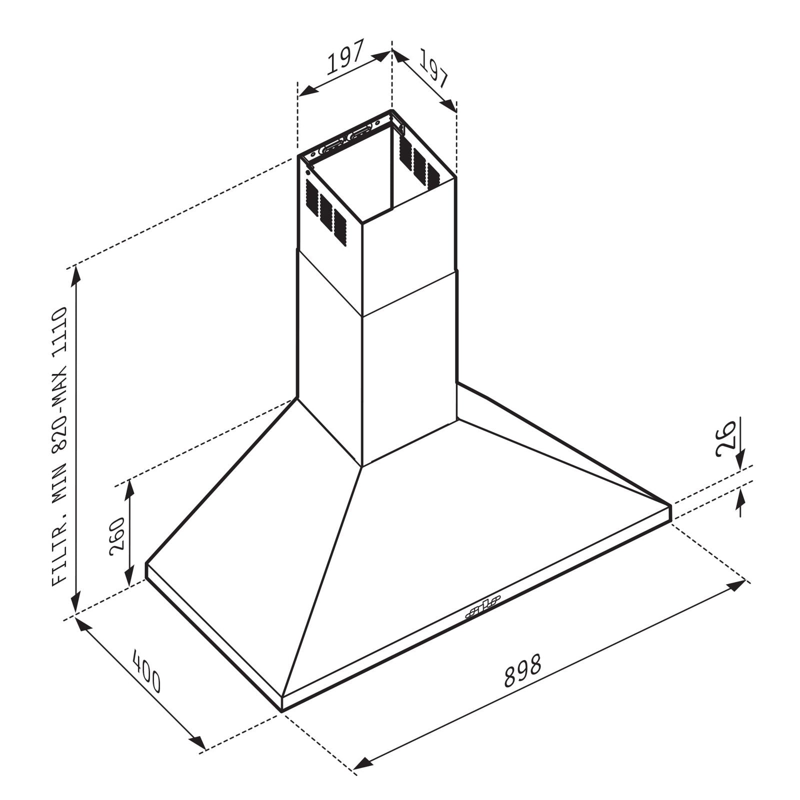Hota decor Pyramis Square Plus Chimney, 1 motor turbo, Inox, control electronic, 600m³h - EpicHome.ro