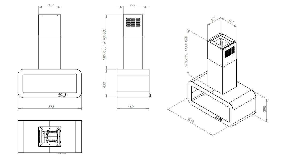 Hota insula Pyramis CORSO Black Glass & Inox, 1 motor turbo, Touch Control, 704m³h - EpicHome.ro