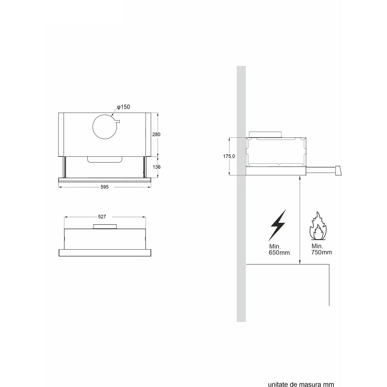 Hota telescopica Pyramis MDER Power, 1 motor, 409m³h, 60cm - EpicHome.ro