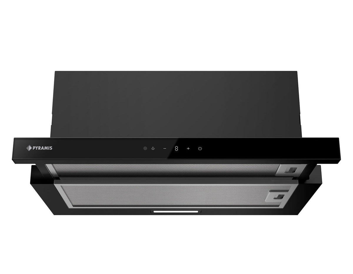 Hota telescopica Pyramis Premium Power MDT TRC, 1 motor Turbo, Full Black Glass, 597m³h, 60cm - EpicHome.ro