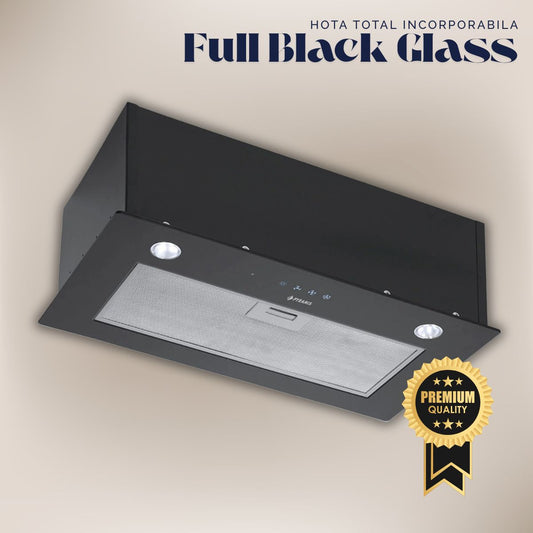 Hota total incorporabila Pyramis Full Black Glass, 1 motor, Timer, Touch control, 420m³h