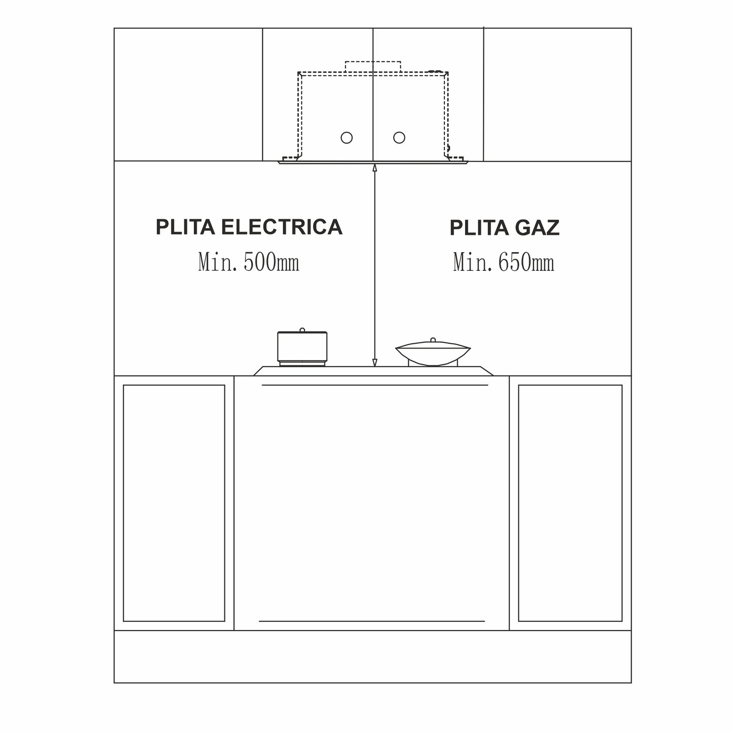 Hota total incorporabila Pyramis MD, 1 motor, putere de absorbtie maxima 618mc/h, 52cm, Touch control, finisaj metal vopsit negru