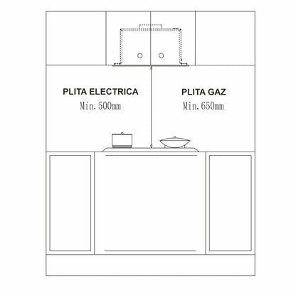 Hota total incorporabila Pyramis MD, 1 motor, putere de absorbtie maxima 618mc/h, 52cm, Touch control, finisaj metal vopsit negru