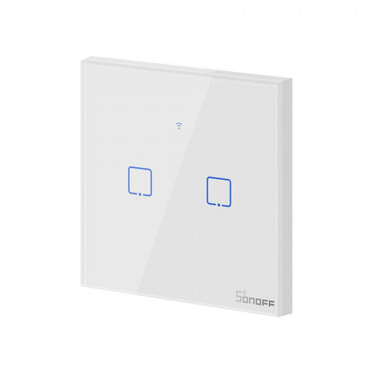 Intrerupator smart Sonoff T0EU2C TX, Wireless, cu touch, 2 canale, sticla, Alb - EpicHome.ro