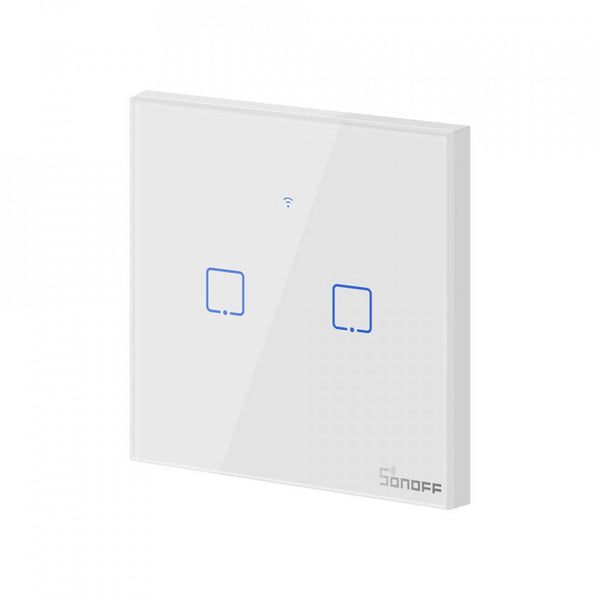 Intrerupator smart Sonoff T0EU2C TX, Wireless, cu touch, 2 canale, sticla, Alb - EpicHome.ro