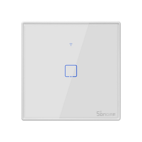 Intrerupator smart Sonoff T2EU1C TX, Wireless, 1 canal, cu touch, sticla, Alb, cu bordura - EpicHome.ro