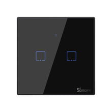 Intrerupator smart Sonoff T3EU2C TX, Wireless + RF 433, 2 canale, cu touch, sticla, Negru - EpicHome.ro
