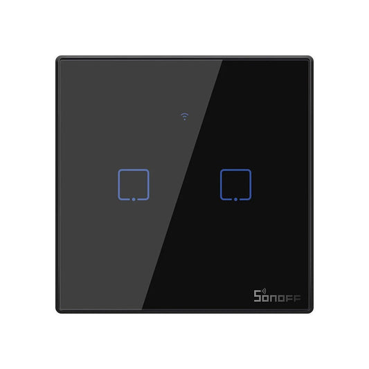 Intrerupator smart Sonoff T3EU2C TX, Wireless + RF 433, 2 canale, cu touch, sticla, Negru - EpicHome.ro