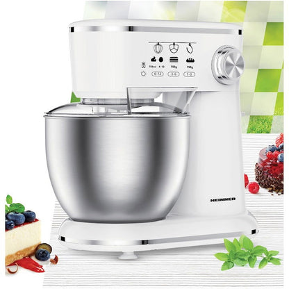 Mixer planetar Heinner HPM-1000WHCH , 1000w, bol inox 5l, 10 viteze, accesorii tel, carlig framantare, paleta, capac transparent protectie, Alb - EpicHome
