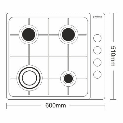Plita gaz Pyramis 4102, Inox, gratare emailate, 60x51 cm