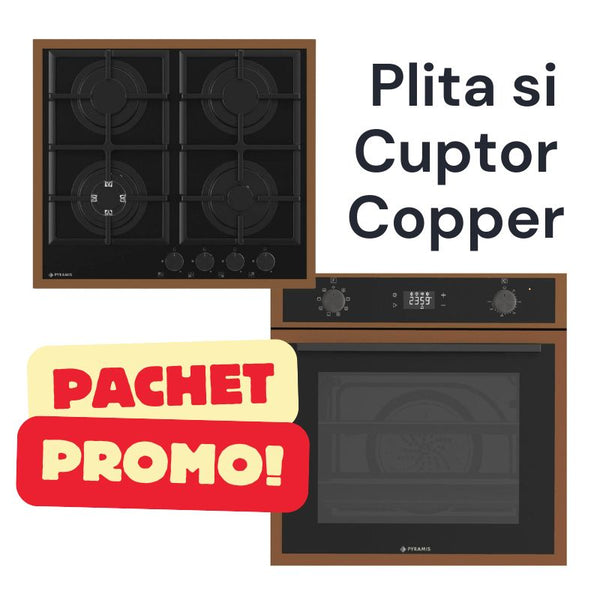 Pachet PROMO Pyramis plita pe gaz 8080 + cuptor electric 60IN 8080 PVD, Copper - EpicHome