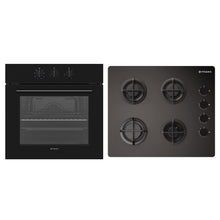 Pachet Pyramis 7P, cuptor electric incorporabil si plita gaz, 8 functii, clasa A, volum 69 litri, butoane rotative, Grill, 4 arzatoare, gratare fonta individuale, finisaj sticla neagra - EpicHome.ro