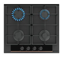 Pachet Pyramis Duo Copper Line 2080 Black Glass - cuptor electric si plita gaz, 9 functii, clasa A, 72 l, butoane retractabile, Soft Close, Rotisor, ghidaje telescopice, 4 arzatoare, gratare fonta, finisaj sticla neagra mata - EpicHome