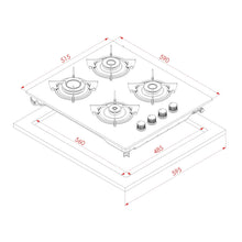 Plita gaz Pyramis 2225 Black Glass Cast Iron Protection, gratare individuale fonta, 59x51,5 cm - EpicHome.ro