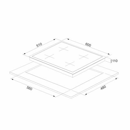 Plita gaz Pyramis 5335.01 Black Glass, gratare individuale emailate, 60x51 cm - EpicHome.ro