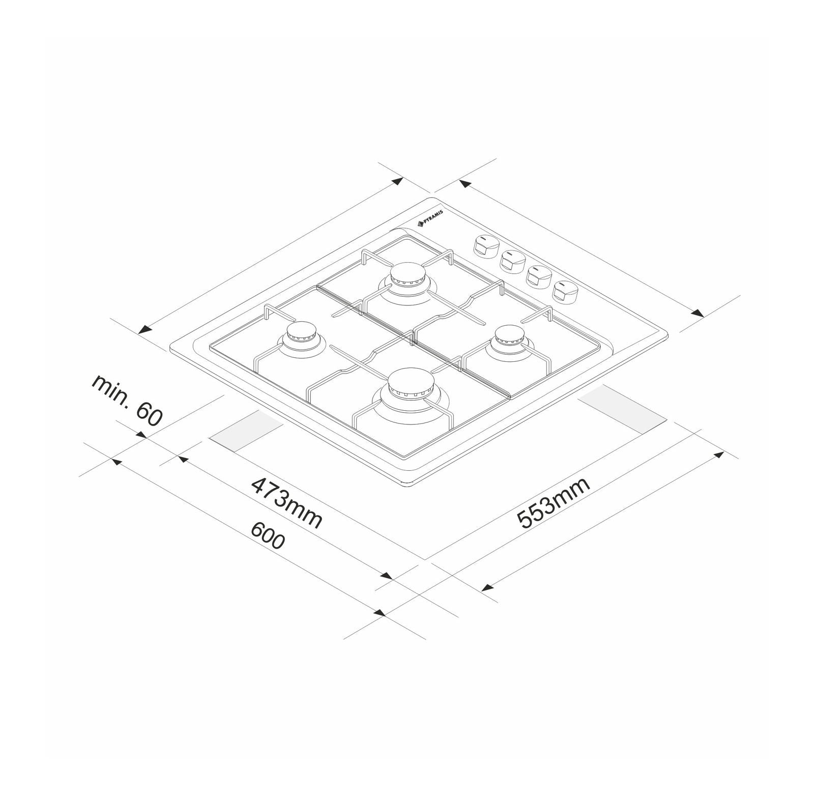 Plita gaz Pyramis 60PG 620, Inox, gratare fonta, 59x50 cm - EpicHome.ro