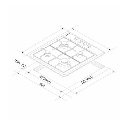 Plita gaz Pyramis 60PG 620, Inox, gratare fonta, 59x50 cm - EpicHome.ro