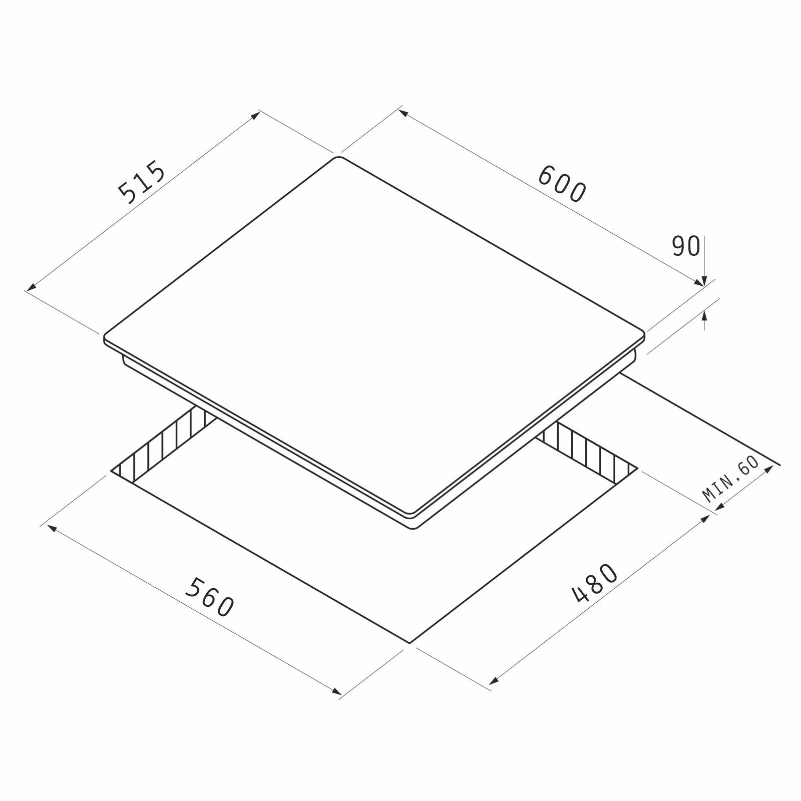 Plita gaz Pyramis 60PG 66.01.02.03 Glass, gratare fonta, 60x51,5 cm - EpicHome.ro