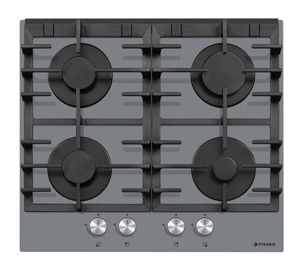 Plita gaz Pyramis 6704 Grey Pearl Glass, gratare fonta, 59,4x52,3 cm - EpicHome.ro
