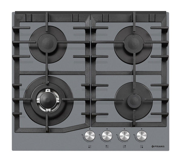 Plita gaz Pyramis 6714 Grey Pearl Glass, Wok, gratare fonta, 59,4x52,3 cm - EpicHome.ro