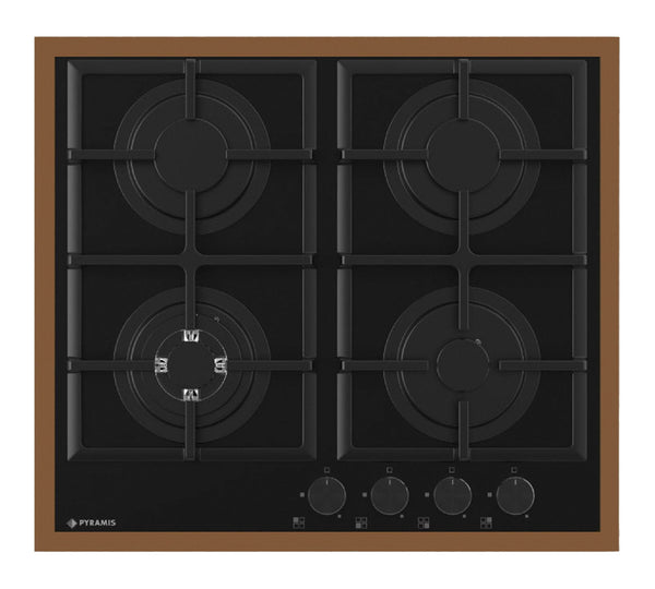 Plita gaz Pyramis 8080 PVD & Black Glass, Wok, gratare fonta, 59x52 cm - EpicHome.ro