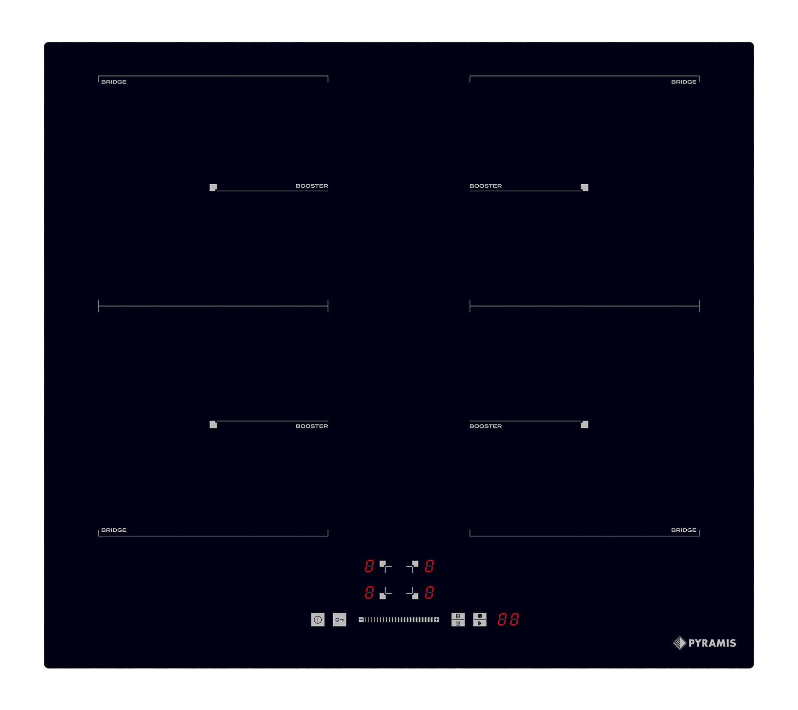 Plita inductie Pyramis PHI63432FMB Slider Touch Control, 4 zone de gatit, 2 zone Bridge, 9 trepte de putere, 59x52 cm - EpicHome.ro