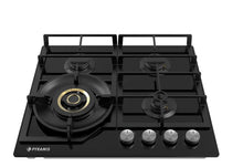 Plita pe gaz Pyramis 2.0 Wok HONEY Comb Black Glass, gratare fonta, 60x51,5 cm - EpicHome