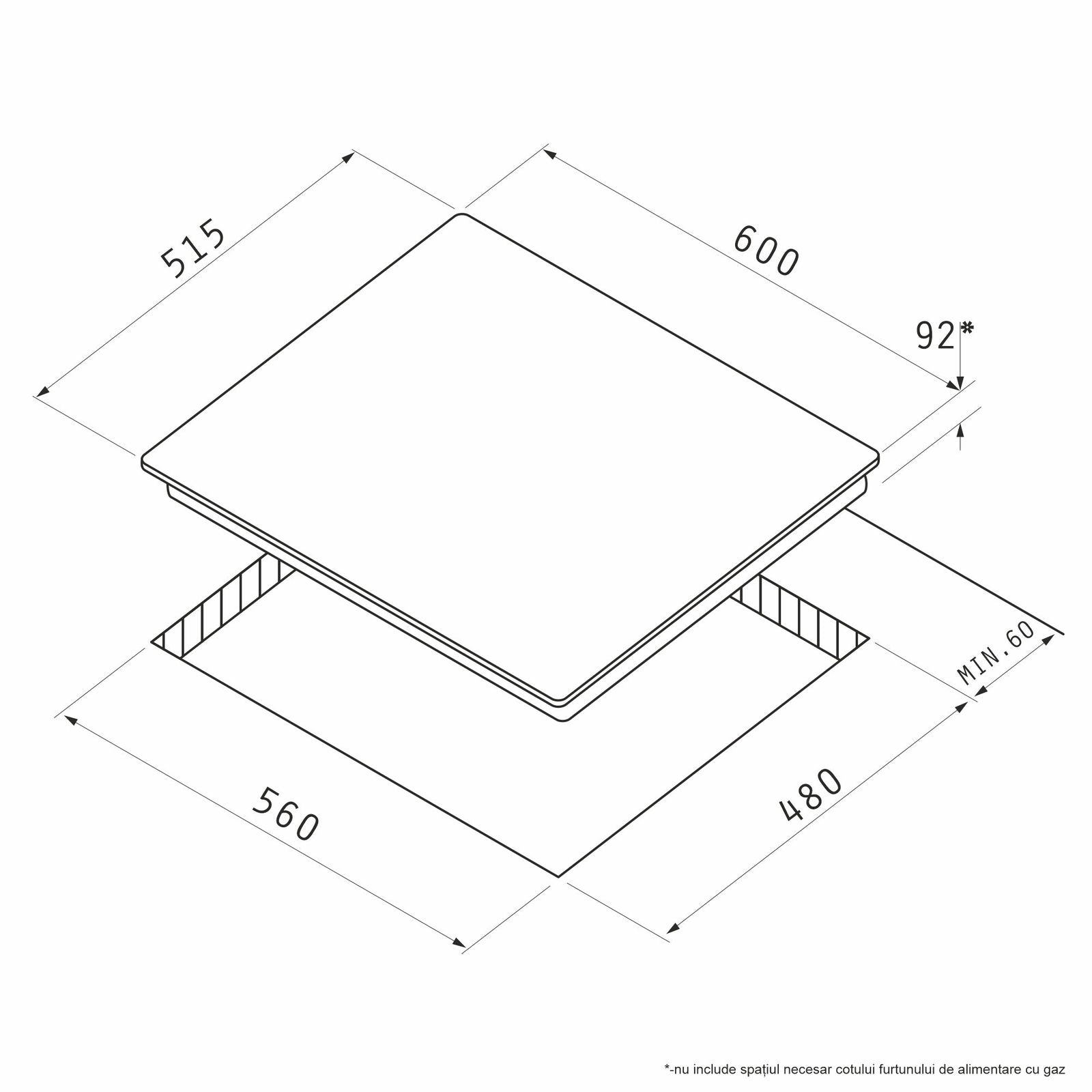 Plita pe gaz Pyramis 2.0 Wok HONEY Comb Black Glass, gratare fonta, 60x51,5 cm - EpicHome