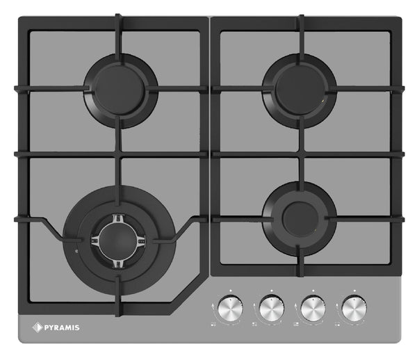 Plita pe gaz Pyramis 60PG 6611.12.13.14 Glass, Wok, gratare fonta, 60x51,5 cm - EpicHome