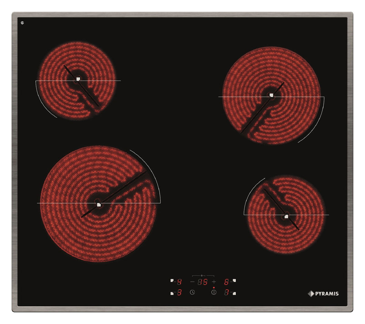 Plita vitroceramica Pyramis PHC61430IFB Black Glass & Inox, 4 zone de gatit, 9 trepte de putere, 58x51 cm - EpicHome.ro