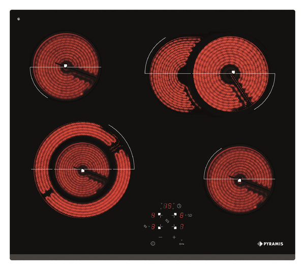 Plita vitroceramica Pyramis PHC61631BFB Black Glass, 6 zone de gatit, 9 trepte de putere, 58x51 cm - EpicHome.ro