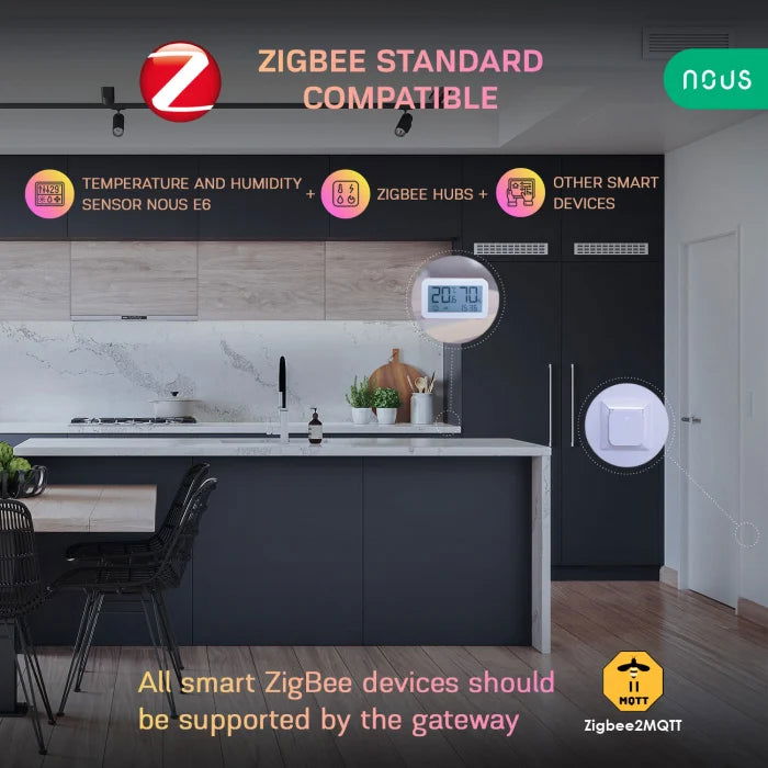Senzor de temperatura si umiditate Nous E6, LCD, ZigBee - EpicHome.ro